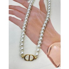 Aleyka Doğal Inci Çelik Detaylı Kadın Kolye