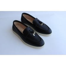 Ayakkabım Official Hakiki Deri Siyah Kadın Yürüyüş Ayakkabısı Loafer Babet Makosen Beden 36 Renk Siyah