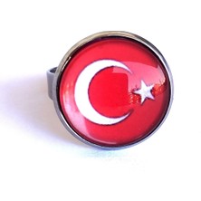 Market66 Türk Bayrağı Yüzüğü Ay Yıldız Bayrak Çelik Yüzük 12-20 Arası Ayarlanabilir Yüzük