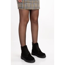Dağlı Shoes Kadın Siyah Süet Hakiki Deri Bağcıklı Fermuarlı Bot