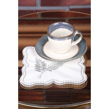 Bonny Home Palmiye Yaprak Gümüş 6'lı Linen Keten Kahve Yanı Kokteyl Sunum Peçetesi Nakış Işlemeli Sunumluk