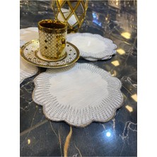 Bonny Home Shems Gümüş 6'lı Linen Keten Kahve Yanı Kokteyl Sunum Parti Peçetesi Nakış Işlemeli Sunumluk