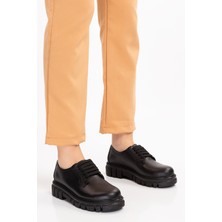 Dağlı Shoes Kadın Siyah Hakiki Deri Bağcıklı Günlük Ayakkabı