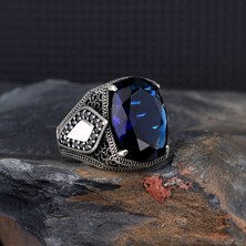 Takı925 Zirkon Taşlı Mavi Renk 925 Ayar Gümüş Yüzük