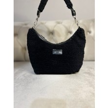 Shining Shop Peluş Kadın Omuz Çantası Siyah