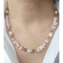 Devi Fashion Doğal Sedef Kırık Taşlı Özel Tasarım Kolye