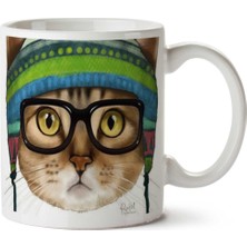 Hipster Kedi Gözlük Bere Iki Tarafı Baskılı Kupa Bardak