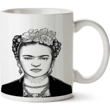 Frida Kahlo Kara Kalem Iki Tarafı Baskılı Kupa Bardak