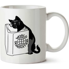 Kitap Okuyan Kedi World Domination Iki Tarafı Baskılı Kupa Bardak
