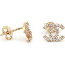 SS Selin Silver C Küpe Taşlı Model Gold, Rose ve Gümüş Renk 925 Ayar Gümüş Küpe