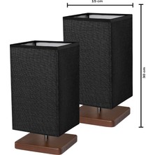 EFLIGHTDESIGN 2'li Ahşap Abajur Siyah Modern Şık Yatak Odası Salon Masa Lambası