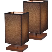 EFLIGHTDESIGN 2'li Ahşap Abajur Siyah Modern Şık Yatak Odası Salon Masa Lambası