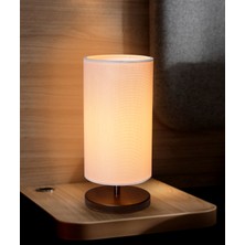EFLIGHTDESIGN Ahşap Abajur Beyaz Modern Şık Yatak Odası Salon Masa Lambası