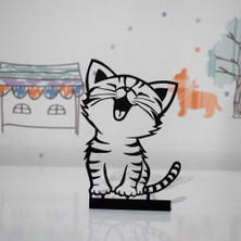 Woody Metal Sevimli Kedi Metal Mini Masa Raf Dekoru, Dekoratif, Kedi Biblo, Minimal Dekor, Masaüstü Ofis Hediyesi, Masaüstü Süs Eşyası