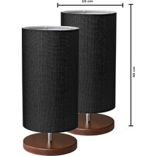 EFLIGHTDESIGN 2'li Ahşap Abajur Siyah Modern Şık Yatak Odası Salon Masa Lambası