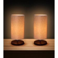EFLIGHTDESIGN 2'li Ahşap Abajur Bej Modern Şık Yatak Odası Salon Masa Lambası