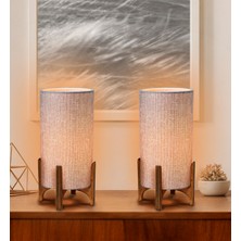 EFLIGHTDESIGN 2'li Ahşap Abajur Gri Modern Şık Yatak Odası Salon Masa Lambası