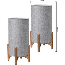 EFLIGHTDESIGN 2'li Ahşap Abajur Gri Modern Şık Yatak Odası Salon Masa Lambası