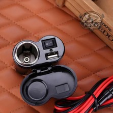 Motosiklet Çakmaklık + USB Şarj Soketi Su Geçirmez 12V