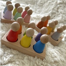 Naturalp Ahşap 6 Parça Peg Bebek Tabla Eşleştirme Oyuncak Doğal Organik Montessori Çocuk Oyuncağı Kahve