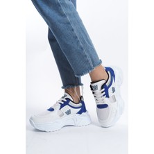 Ayakkabı Havuzu Kadın Beyaz Mavi Bağcıklı Günlük Rahat Tarz Taban Sneaker