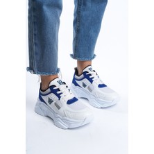 Ayakkabı Havuzu Kadın Beyaz Mavi Bağcıklı Günlük Rahat Tarz Taban Sneaker