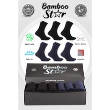 Bamboo Star Bambu Erkek Soket Uzun Düz Dikişsiz 6'lı Premium Kutulu  Çorap (3siyah-3lacivert)