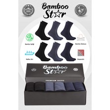 Bamboo Star Bambu Erkek Soket Uzun Düz Dikişsiz 6'lı Premium Kutulu Çorap (2siyah-2füme-2lacivert)