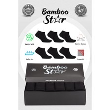 Bamboo Star Bambu Erkek Patik Düz Siyah Çorap Dikişsiz Premium Kutulu 6'lı