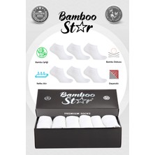 Bamboo Star Bambu Erkek Patik Düz Beyaz Çorap Dikişsiz Premium Kutulu 6'lı