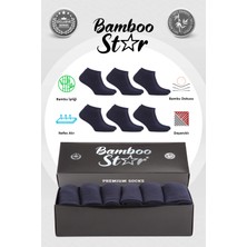 Bamboo Star Bambu Erkek Patik Düz Lacivert Çorap Dikişsiz Premium Kutulu 6'lı