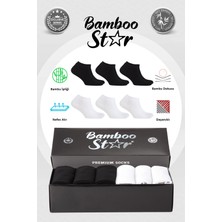 Bamboo Star Bambu Erkek Patik Düz Çorap Dikişsiz Premium Kutulu 6'lı (3 Siyah - 3 Beyaz)