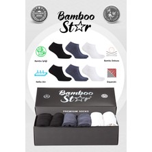 Bamboo Star Bambu Erkek Patik Düz Çorap Dikişsiz Premium Kutulu 6'lı (2 Siyah - 2 Lacivert - 2 Füme)