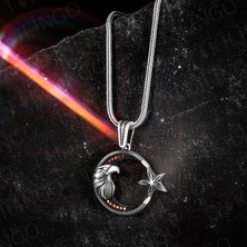 Takılingo 925 Ayar Gümüş Ayyıldız ve Kartal Desenli Mini Kırmızı Zirkon Taşlı Erkek Kolye