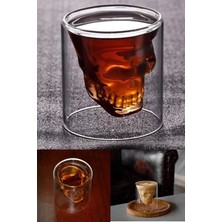 Berdina Home 3lü Kuru Kafa Viski Shot Bardağı Çift Cidarlı Bardak Skull Kristal Tasarım