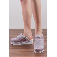 Blum Sabo Terlik Pembe Pony Simli Kadın Air Max Ortopedik ve Anatomik Rahat Sabo Terlik
