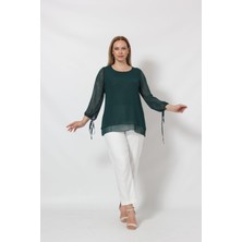 Moda Berray 3243 Kolu Taş Baskılı Şık Bluz Petrol