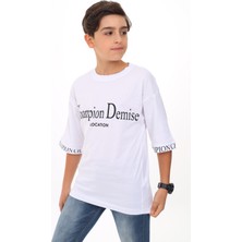 Angelos Girls Erkek Çocuk Kol Uçları Yazı Baskılı T-Shirt 9-14 Yaş LX7060