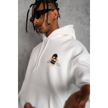 MHM Erkek Kordonlu Maske Baskılı Kapüşonlu Sweat - Beyaz