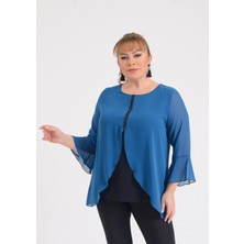Lilas Xxl Büyük Beden Turkuaz Renkli Şifon Bluz