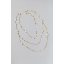 So CHIC Beatriks 18 Ayar Sarı Altın Kaplama 94 Cm Gümüş İnci Kolye