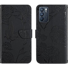 YH Mall Oppo Case 6 5g Için Pu Deri Kapak Çevirin Çiçekler ve Kelebekler (Yurt Dışından)