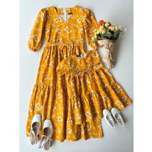 Küçüğüm Butik Bahar Dalı Anne-Kız Çocuk Kombin Poplin Kat Kat Elbise