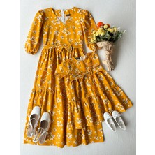 Küçüğüm Butik Bahar Dalı Anne-Kız Çocuk Kombin Poplin Kat Kat Elbise