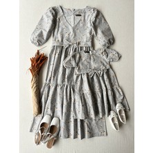 Küçüğüm Butik Bahar Dalı Anne-Kız Çocuk Kombin Poplin Kat Kat Elbise