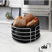 Alsi Home Lüx Paslanmaz Ekmek Sepeti ve Servis Sunum Seti Havluluk Peçetelik Nihale Ekmeklik 4'lü Set