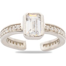 Tesbihname Baget Kesim Beyaz Zirkon Taşlı Silver Renk Free Size 925 Ayar Gümüş Kadın Tektaş Yüzük