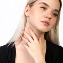 Tesbihname Zirkon Taşlı Zincir Tasarım Silver Renk 925 Ayar Gümüş Kadın Tektaş Yüzük