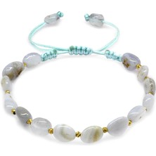 Tesbihname Makrome Örgülü Naturel Kesim Kalsedon Doğaltaş Kadın Bileklik