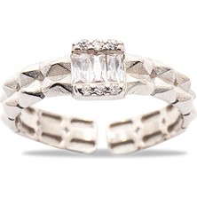 Tesbihname Beyaz Zirkon Taşlı Çark Tasarım Silver Renk Free Size 925 Ayar Gümüş Kadın Yüzük